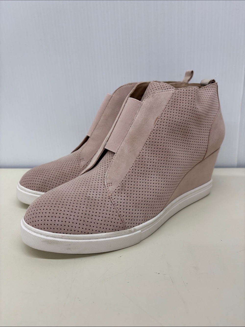 L.Paolo Perforated Wedge Sneaker Booties in Blush - Women